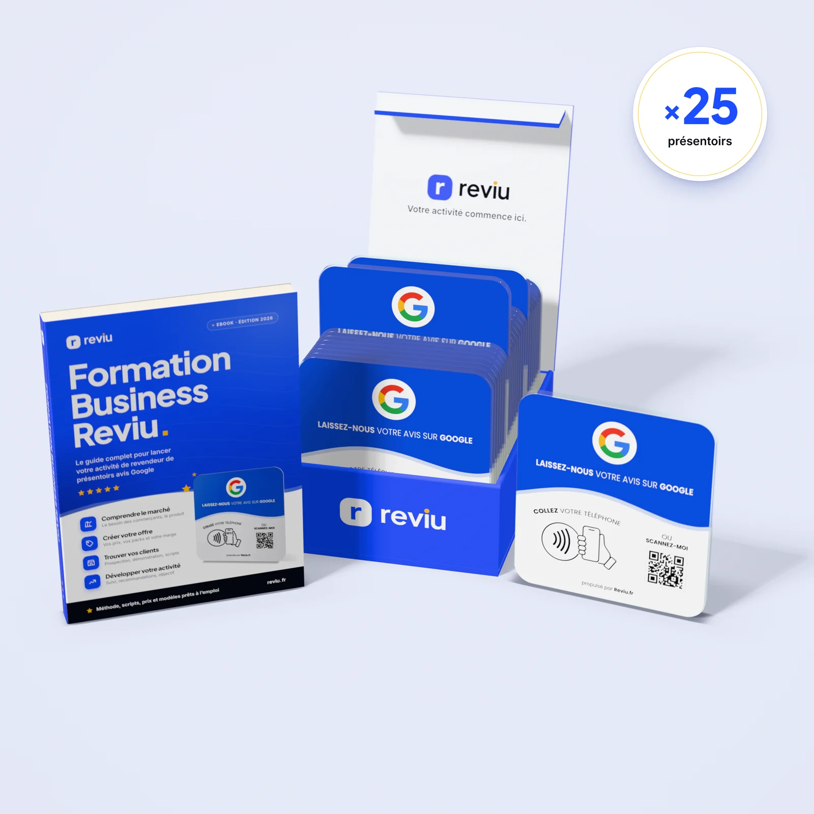 Pack Revendeur 25 : 25 Présentoirs Reviu et l'ebook Formation Business